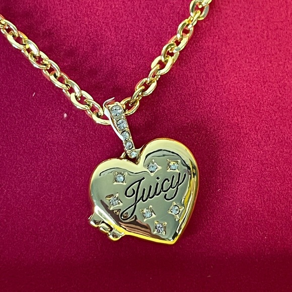 Juicy Couture Gold-tone Crystal Heart Locket Pendant Necklace New in Box - Picture 7 of 13